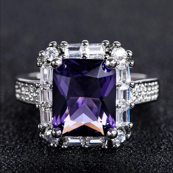 New 925 Sterling Silver Diamond Amethyst Ring - Picture 3 of 7